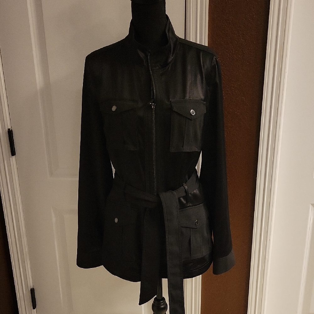 White House Black Market Black Utility Belted Jacket